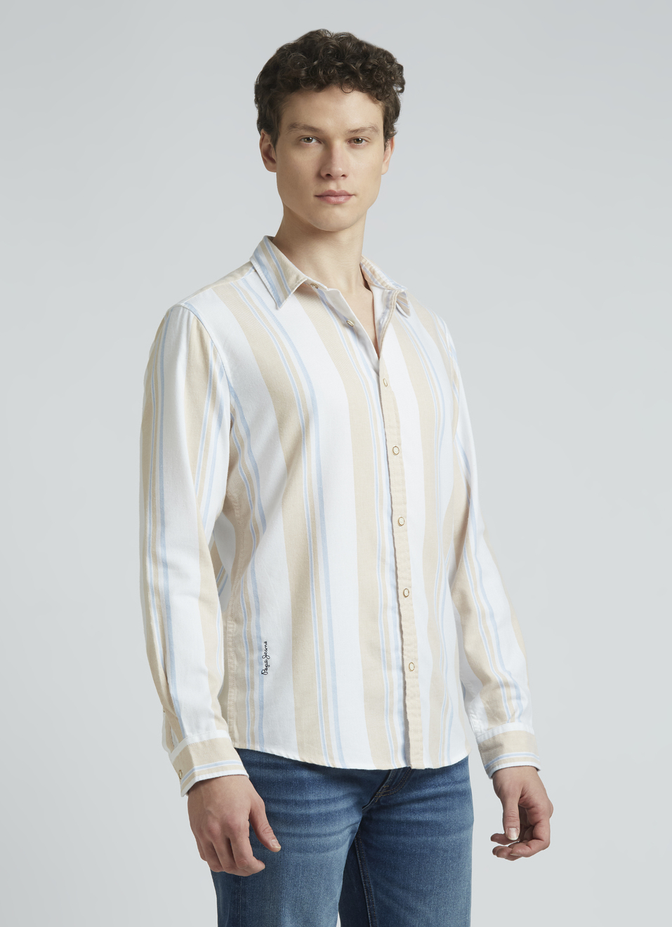Beige Summer Stripes Full Sleeve Shirt, , large image number 3