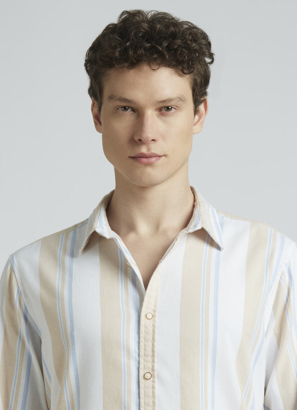 Beige Summer Stripes Full Sleeve Shirt, , large image number 4