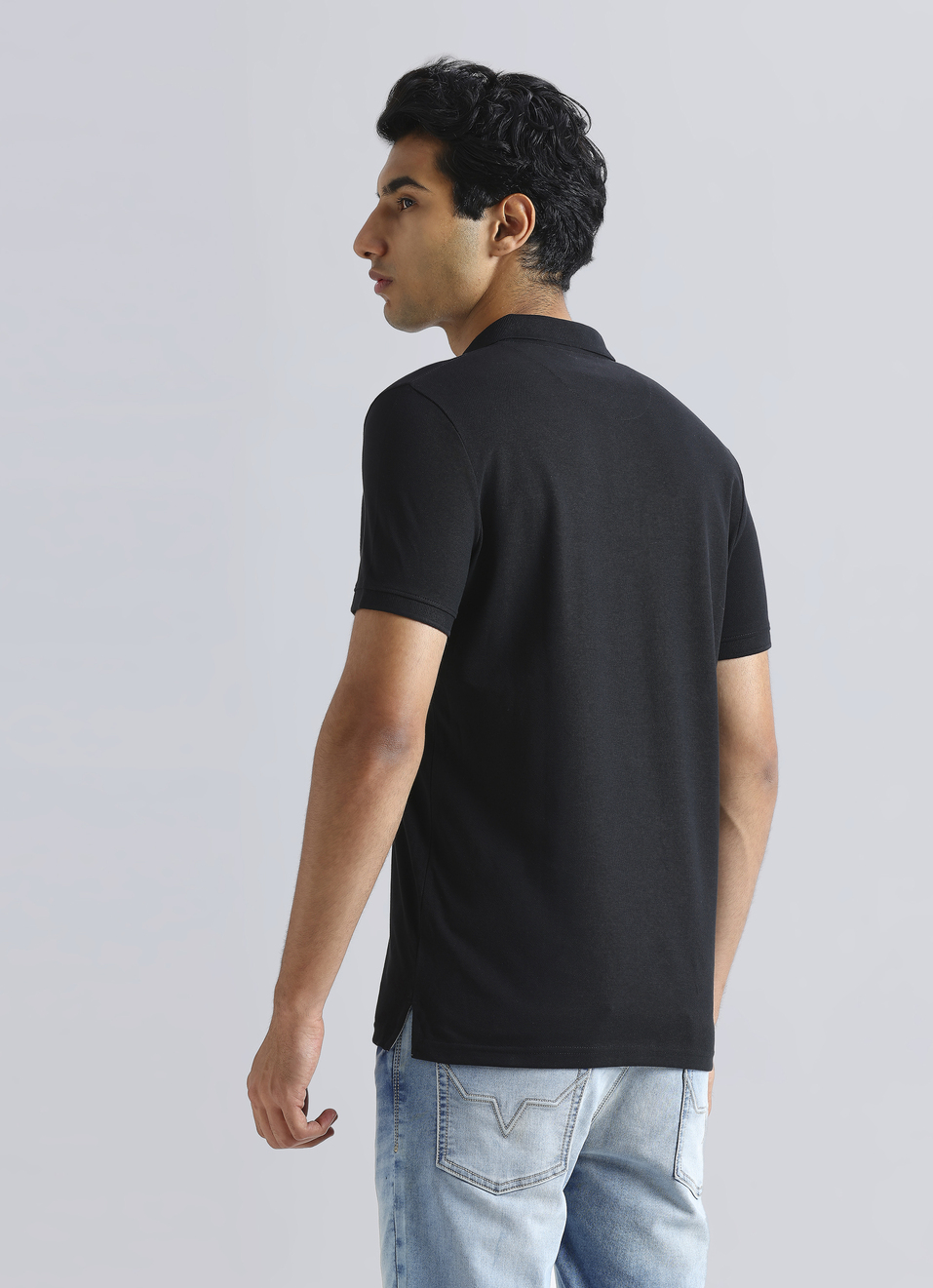 Black Flock Logo Print Short Sleeve Polo, , large image number 2