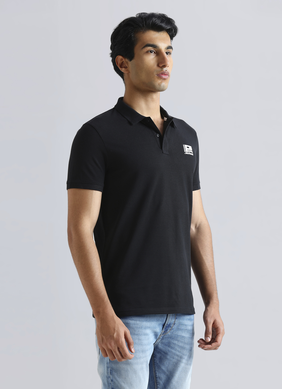 Black Flock Logo Print Short Sleeve Polo, , large image number 3