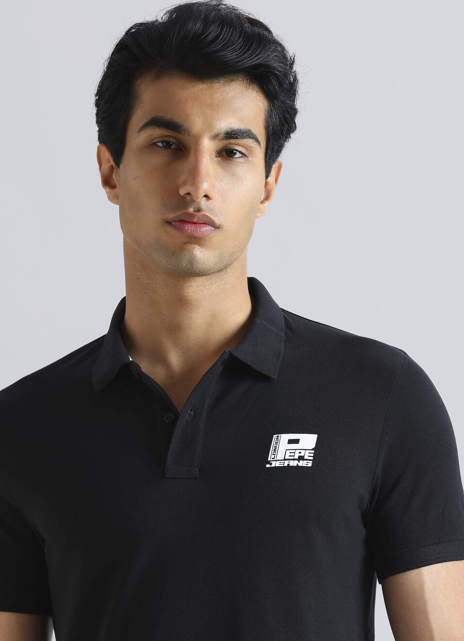 Black Flock Logo Print Short Sleeve Polo, , large image number 4