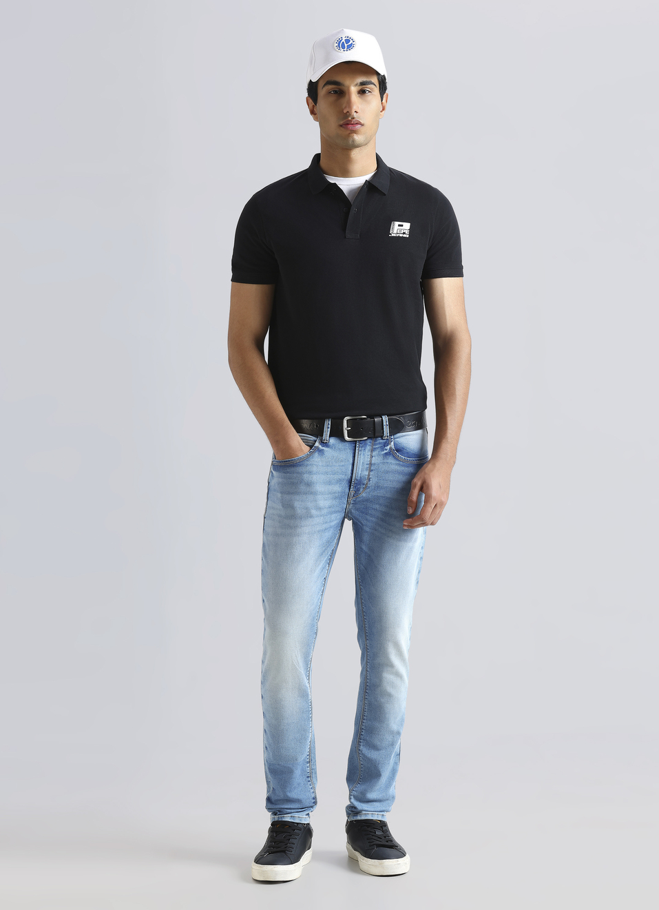 Black Flock Logo Print Short Sleeve Polo, , large image number 5
