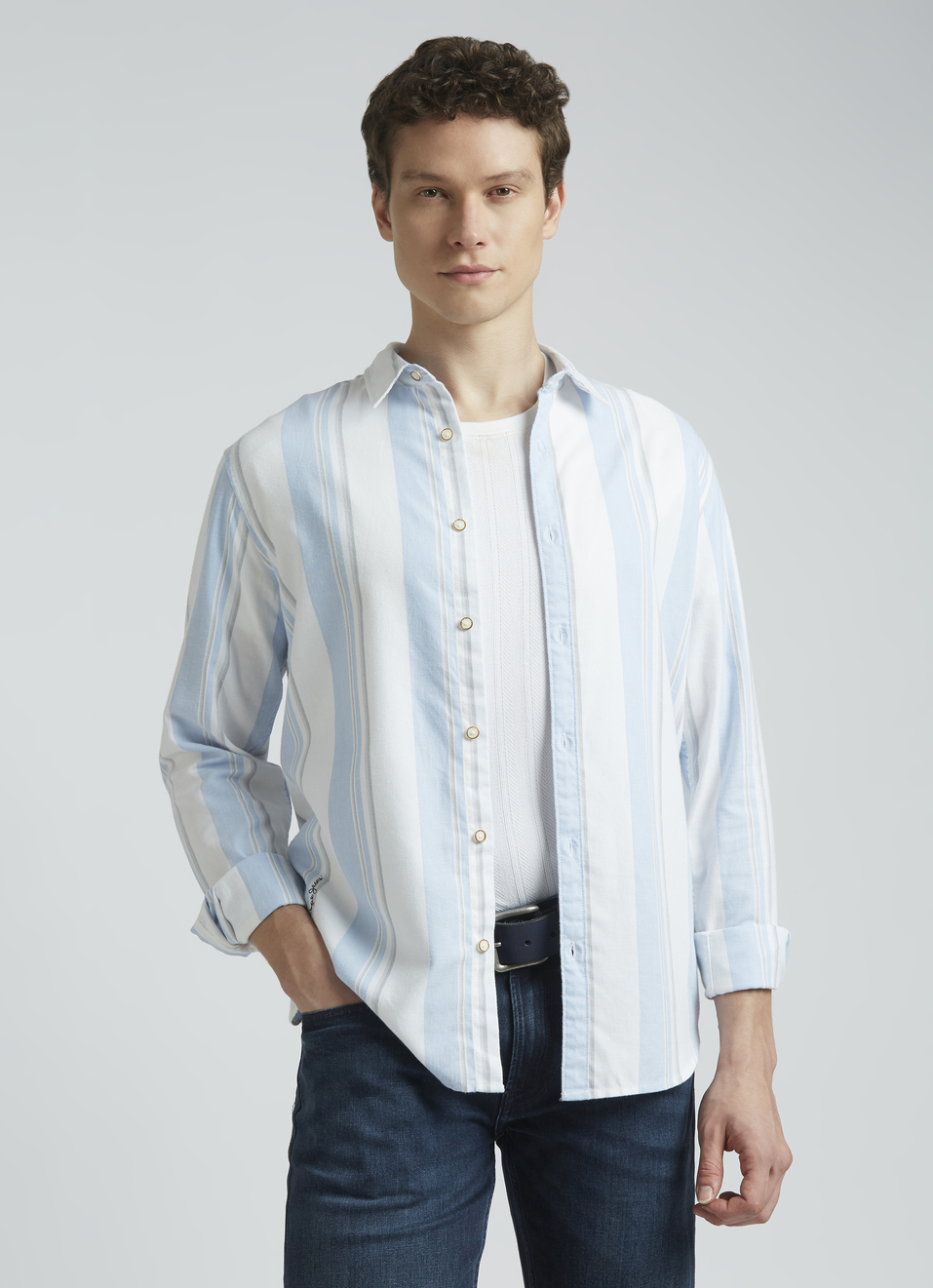 Blue Pastel Stripes Full Sleeve Shirt, , large image number 0