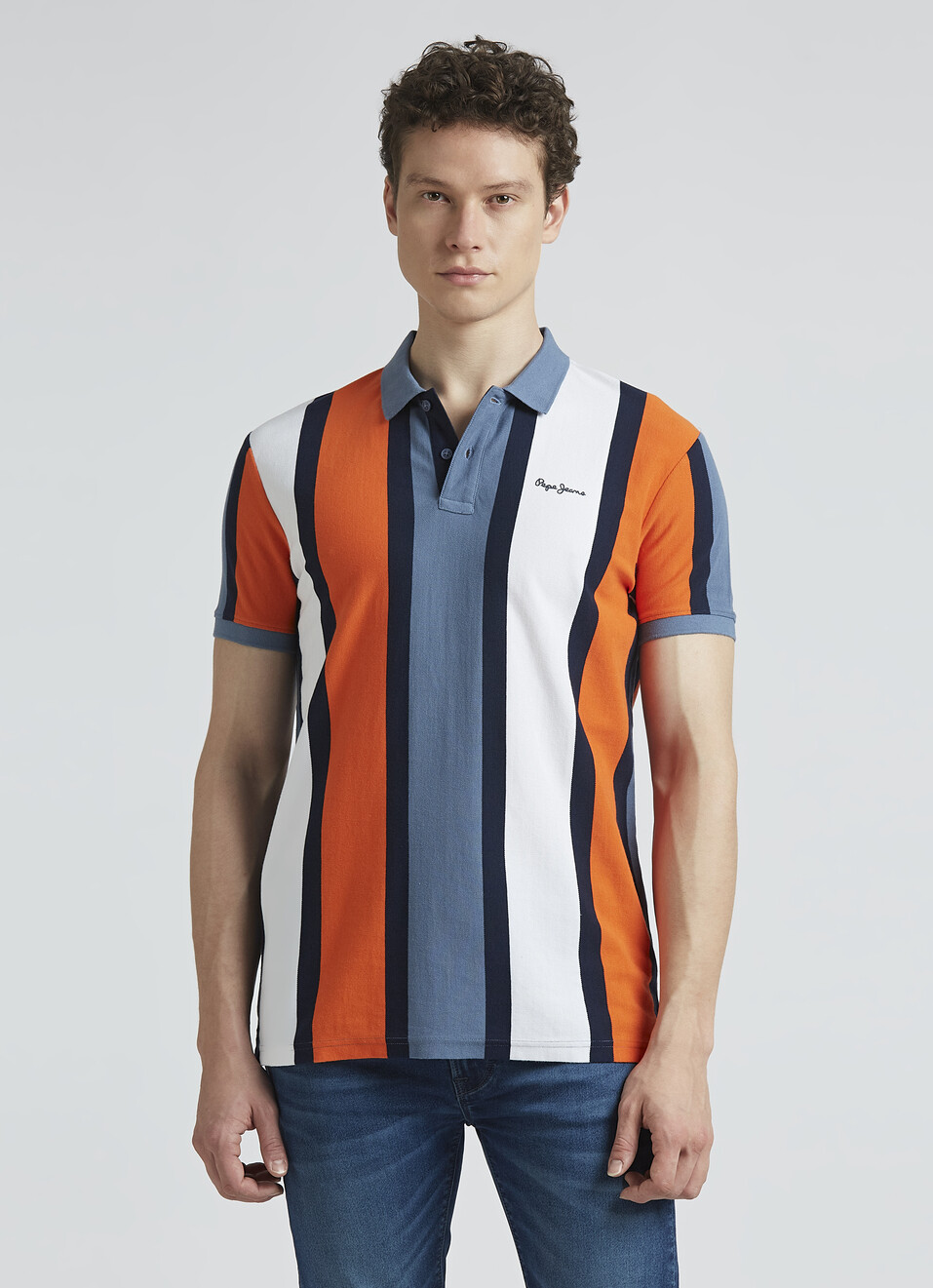 Orange Stripes Short Sleeve Polo, , large image number 1
