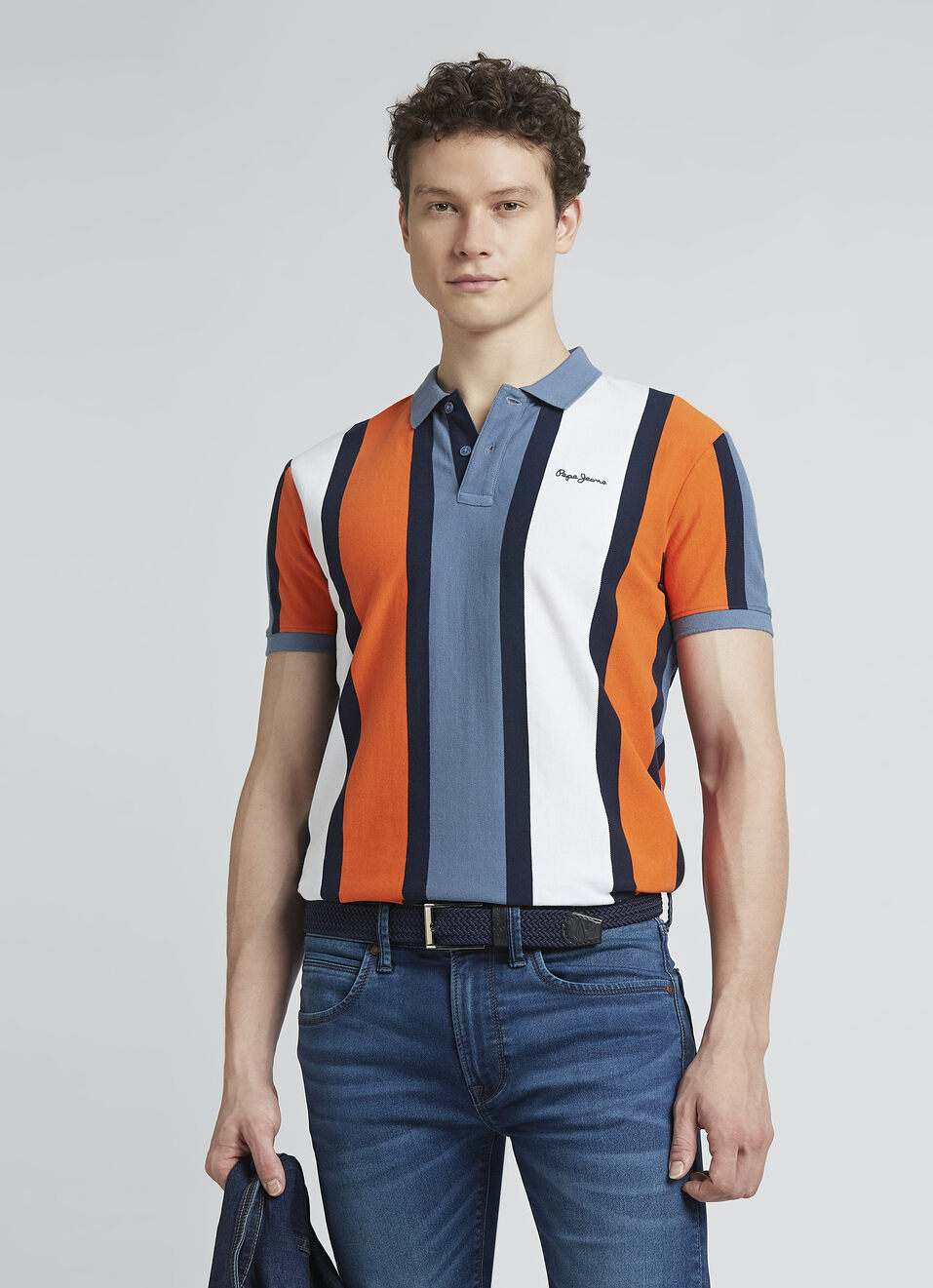 Orange Stripes Short Sleeve Polo, , large image number 0