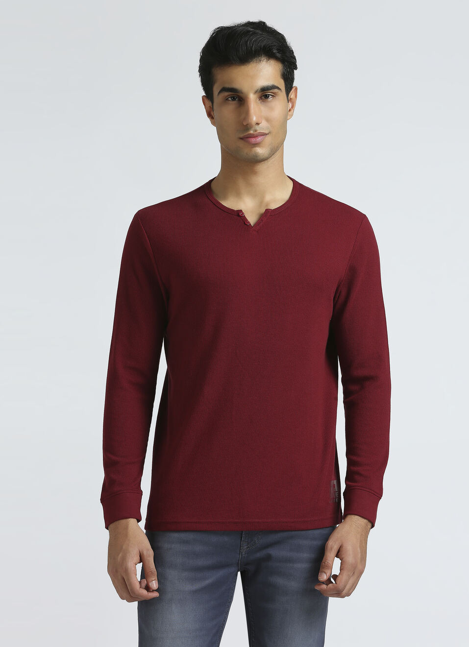 Burgundy Waffle Jersey Full Sleeve T-shirt, , large image number 1