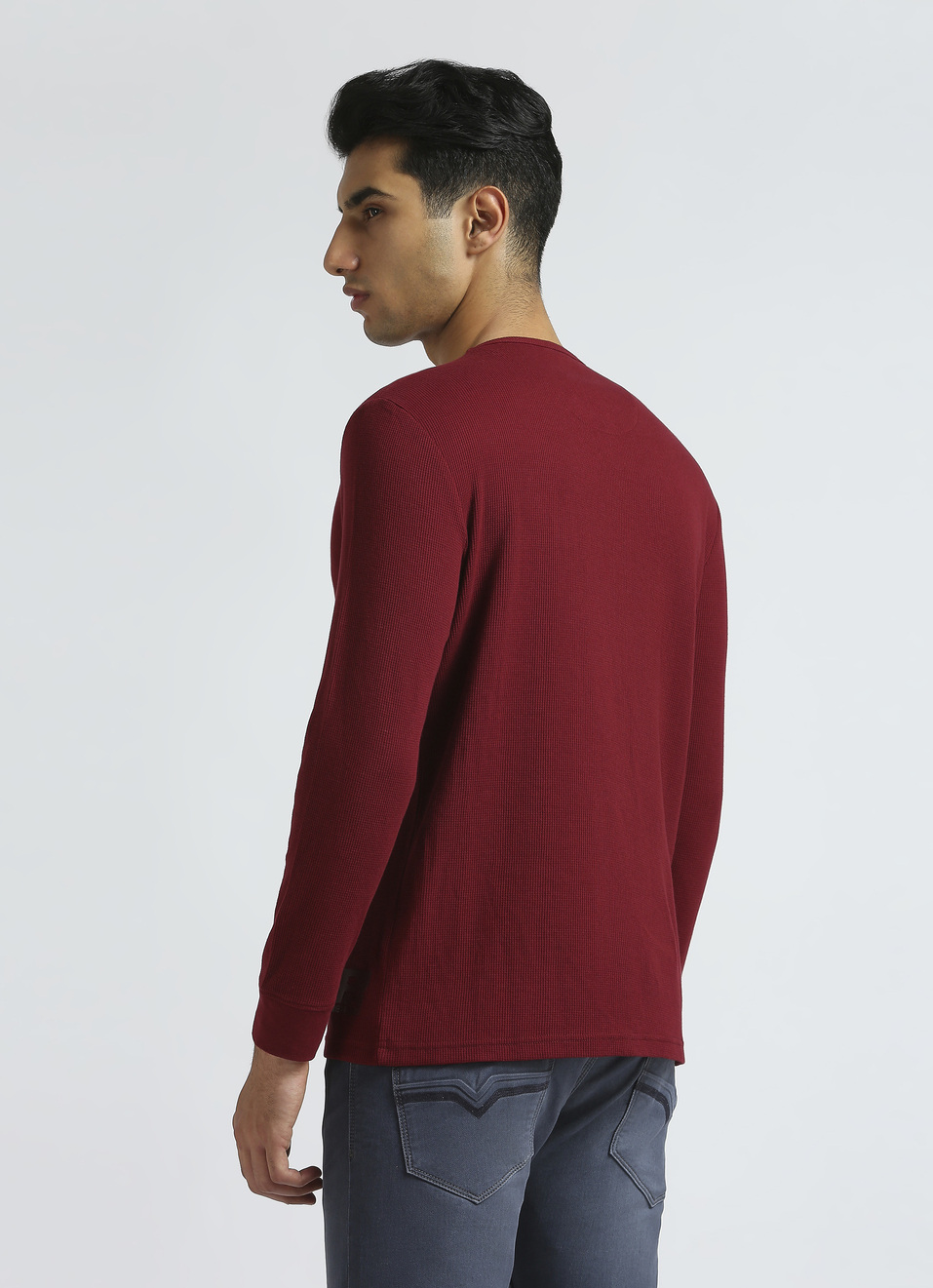 Burgundy Waffle Jersey Full Sleeve T-shirt, , large image number 2