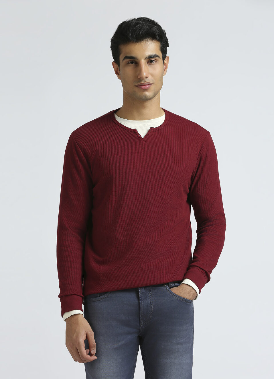Burgundy Waffle Jersey Full Sleeve T-shirt, , large image number 0