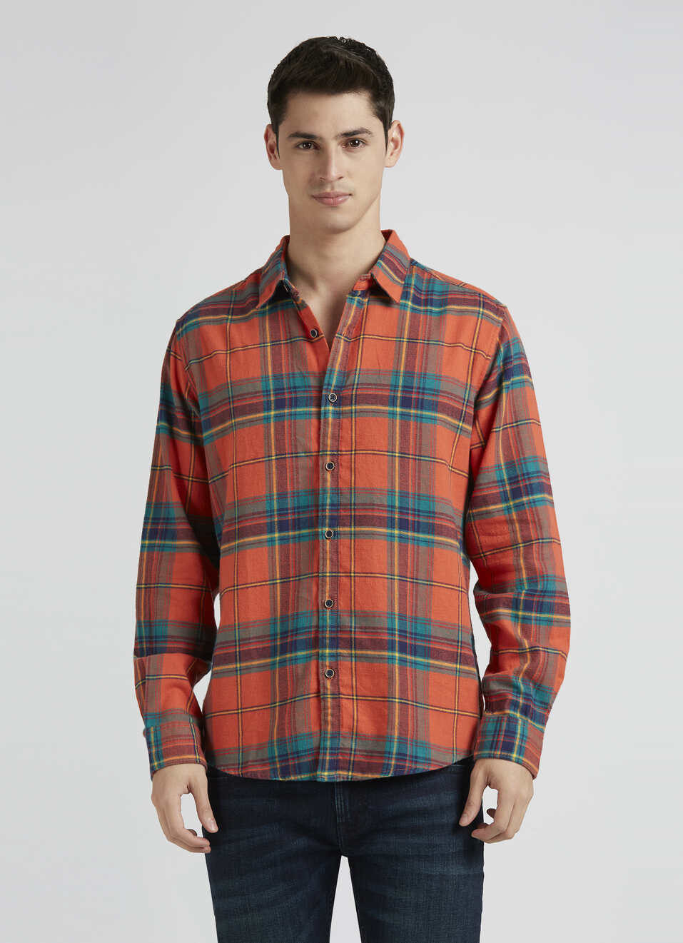 Orange Check Full Sleeve Shirt, , large image number 1