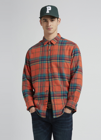 Orange Check Full Sleeve Shirt