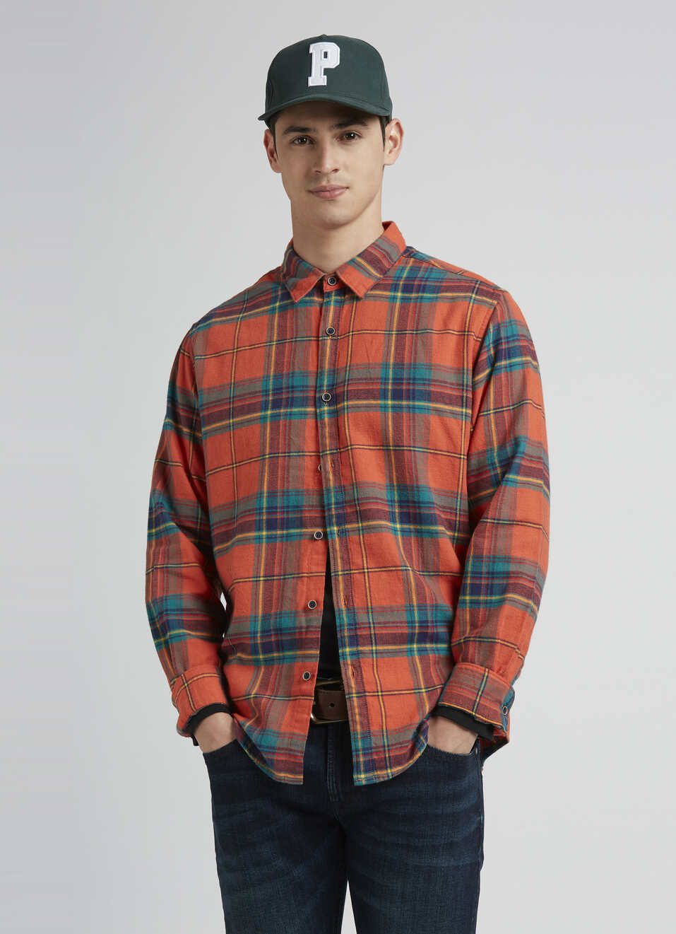 Orange Check Full Sleeve Shirt, , large image number 0