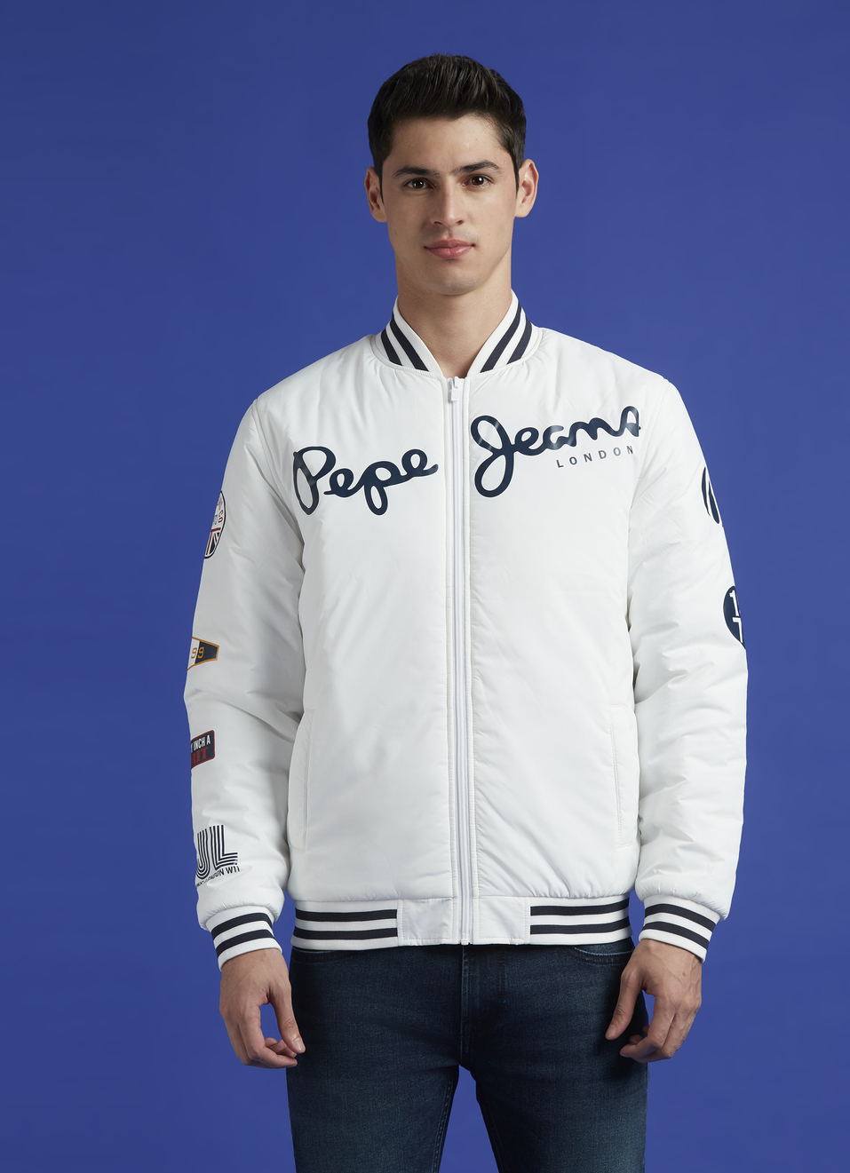 White Full Sleeve Varsity Jacket, , large image number 1