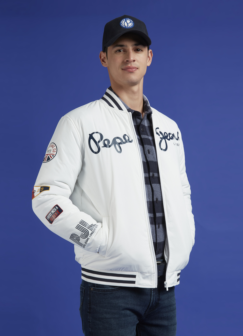 White Full Sleeve Varsity Jacket, , large image number 0