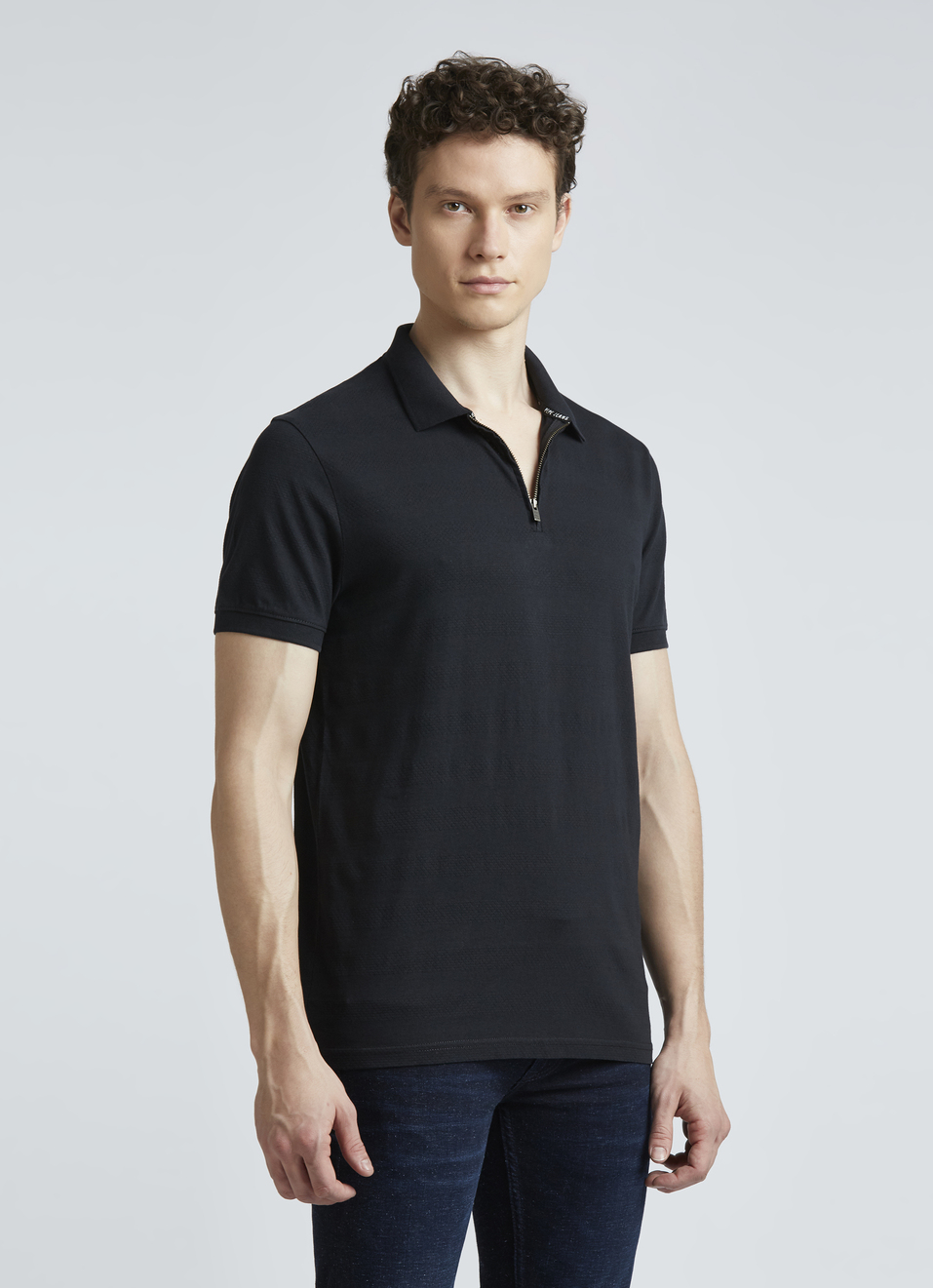 Black Stripes Short Sleeve Zipper Polo, , large image number 3