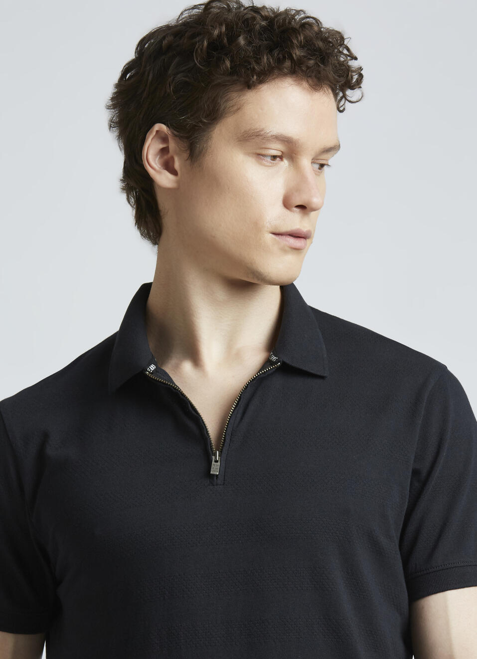Black Stripes Short Sleeve Zipper Polo, , large image number 4