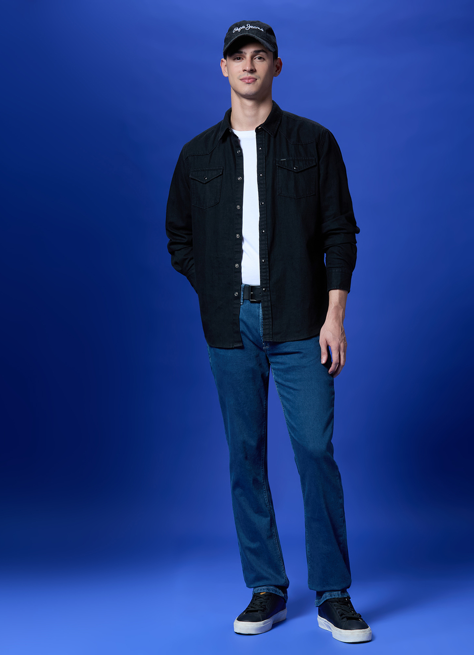 Black Twin Flap Pocket Full Sleeve Denim Shirt, , large image number 5