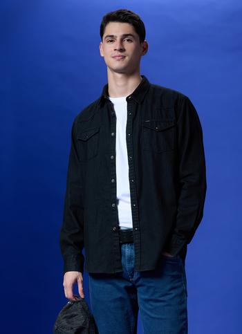 Black Twin Flap Pocket Full Sleeve Denim Shirt