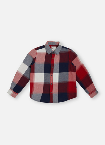 Boys Red Colour Block Check Full Sleeve Shirt