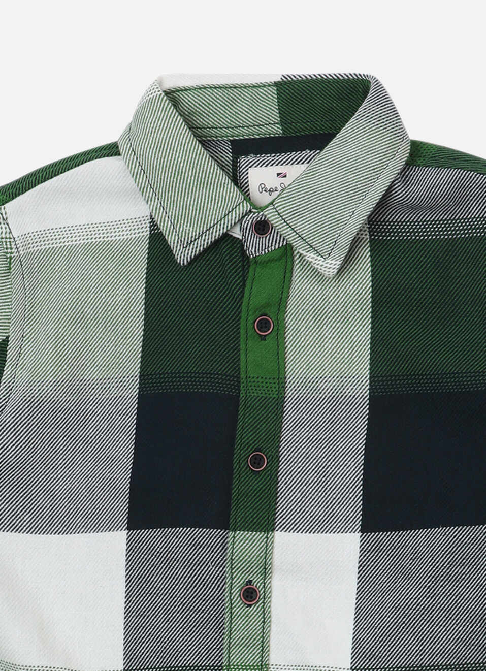 Boys Green Colour Block Check Full Sleeve Shirt, , large image number 2