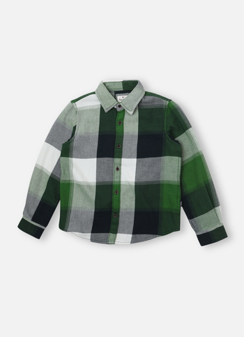 Boys Green Colour Block Check Full Sleeve Shirt