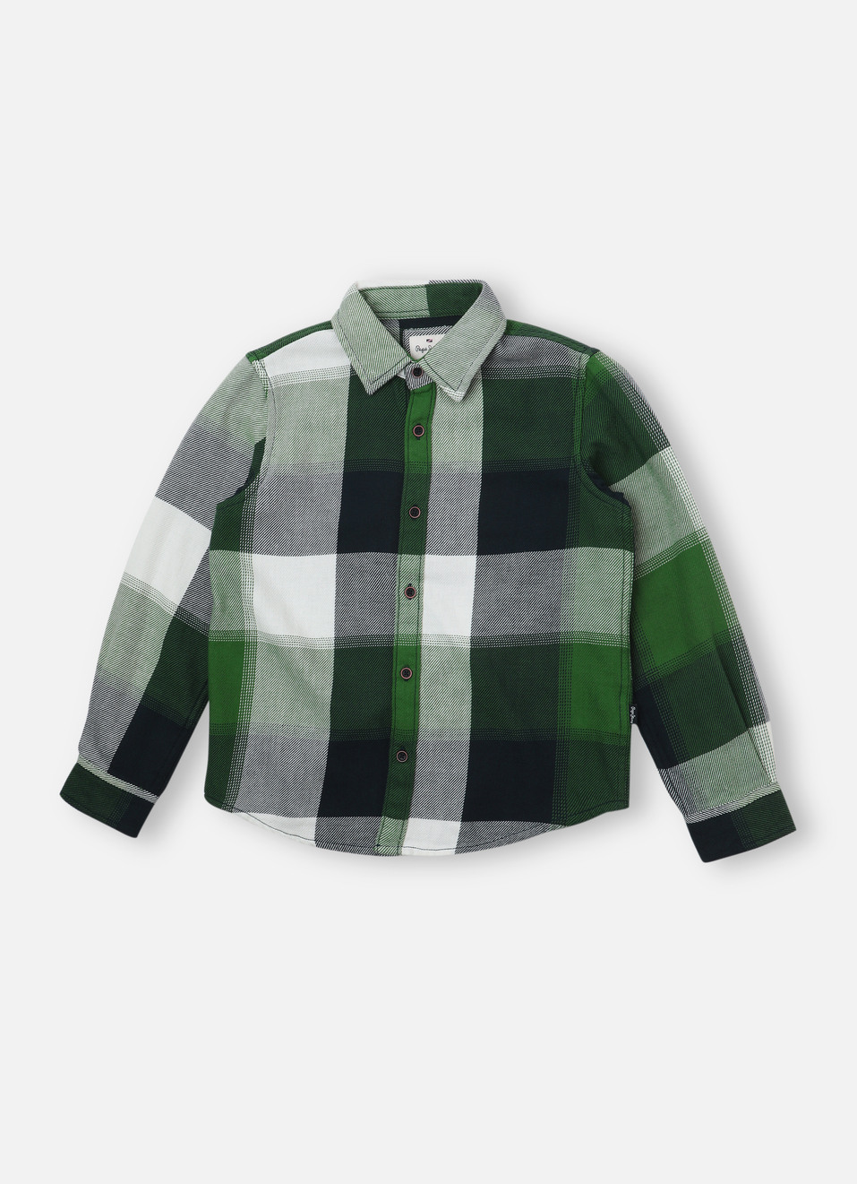 Boys Green Colour Block Check Full Sleeve Shirt, , large image number 0