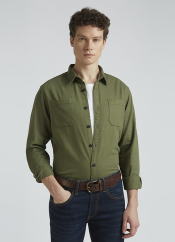 Double Pocket Olive Full Sleeve Shirt
