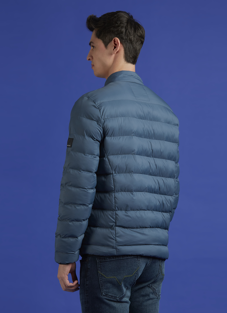 Teal Blue Solid Full Sleeve Puffer Jacket, , large image number 2