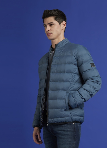 Teal Blue Solid Full Sleeve Puffer Jacket