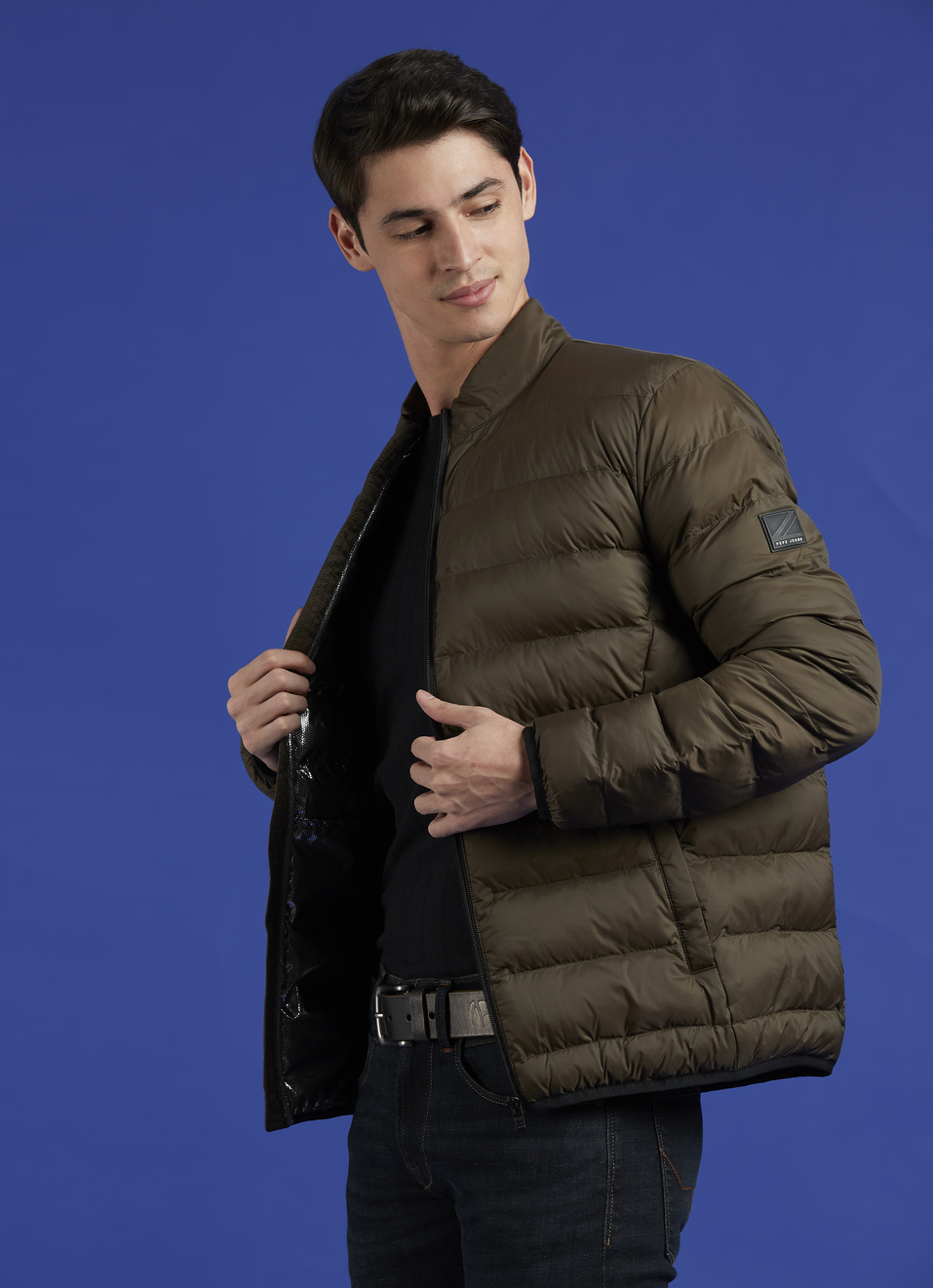 Olive Full Sleeve Puffer Jacket, , large image number 0