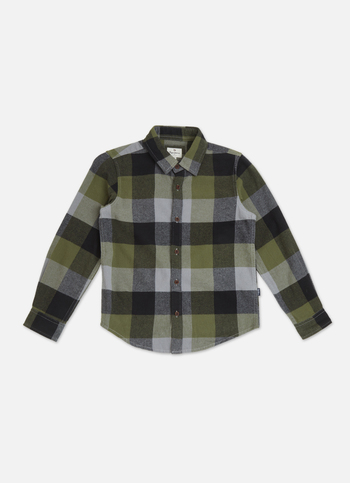 Boys Olive Check Full Sleeve Shirt