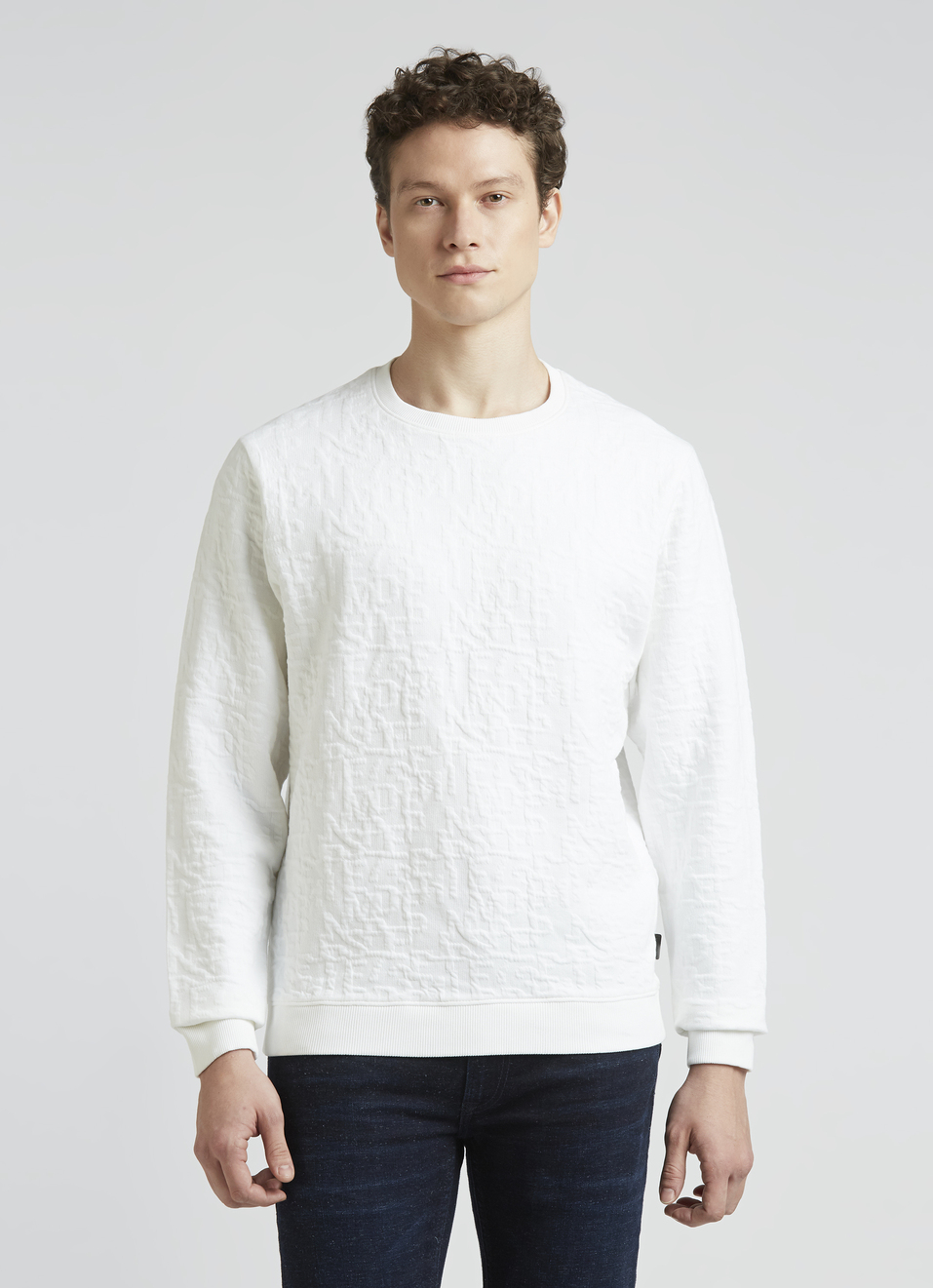 White Self Design Full Sleeve Sweatshirt, , large image number 1