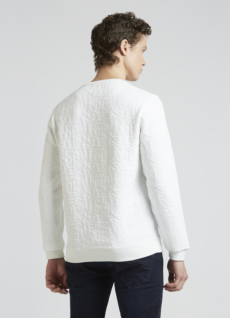 White Self Design Full Sleeve Sweatshirt, , large image number 2
