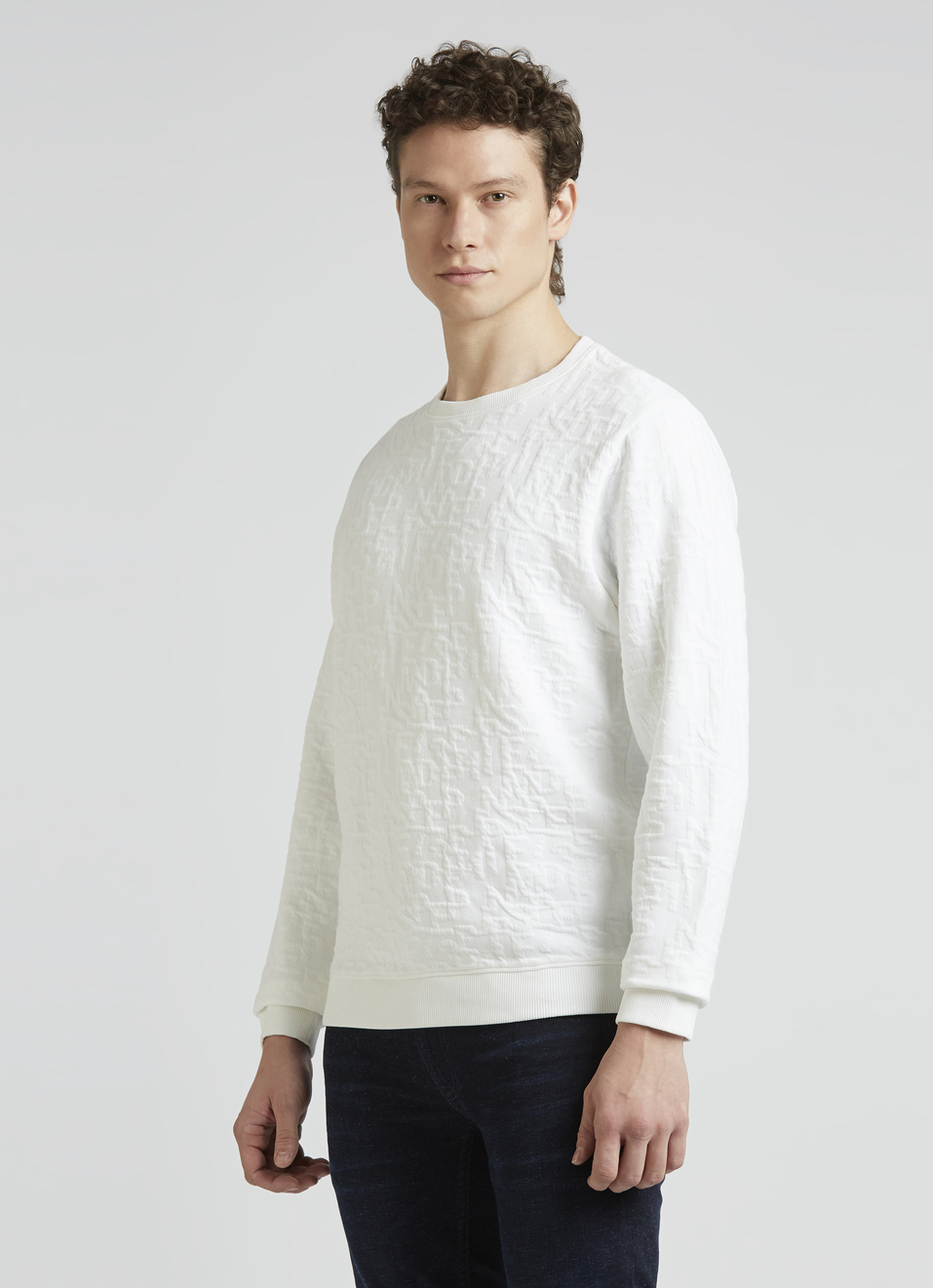 White Self Design Full Sleeve Sweatshirt, , large image number 3
