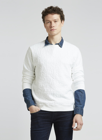 White Self Design Full Sleeve Sweatshirt