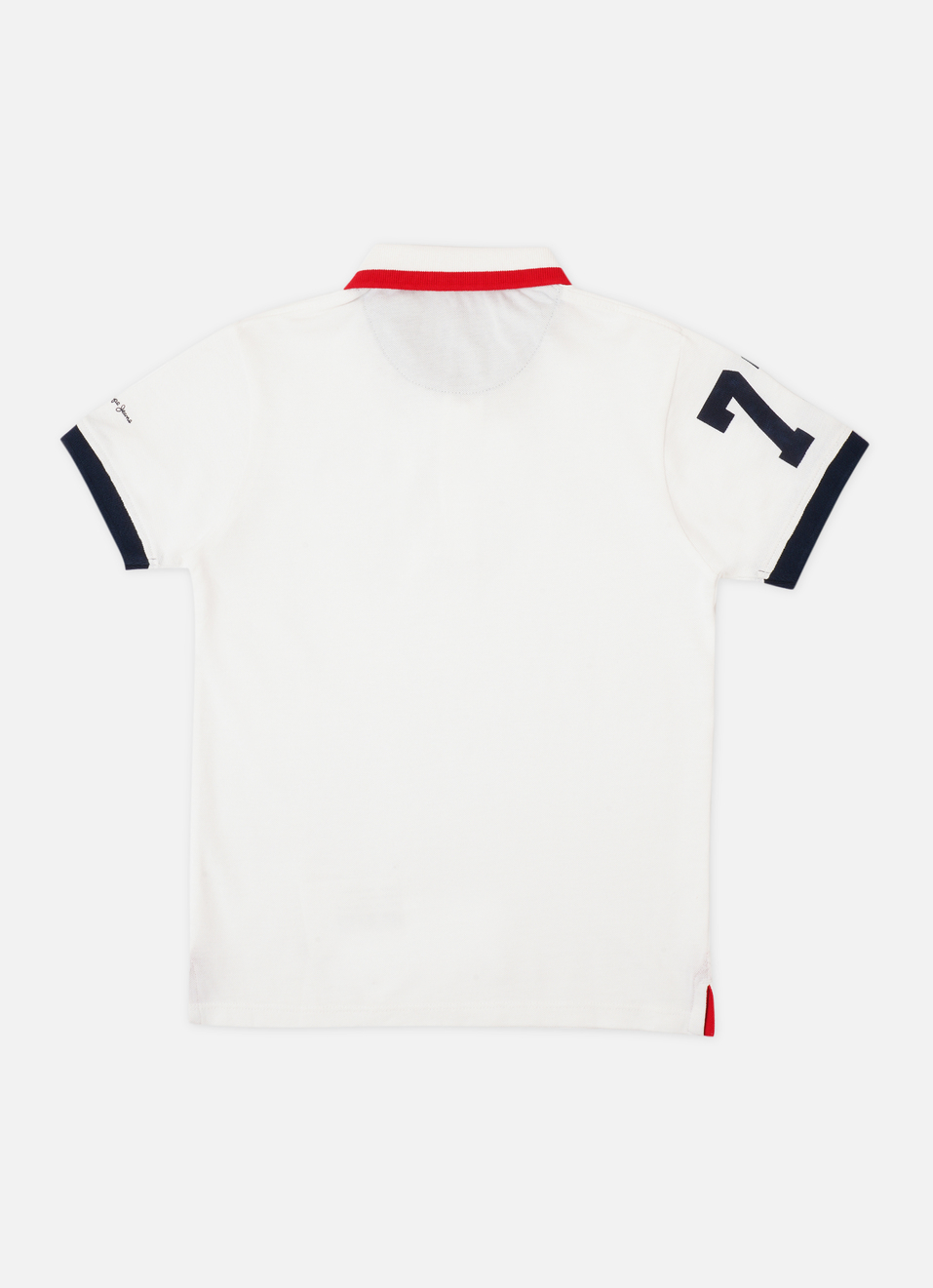 Boys White Ribbed Collar Short Sleeve Polo, , large image number 1