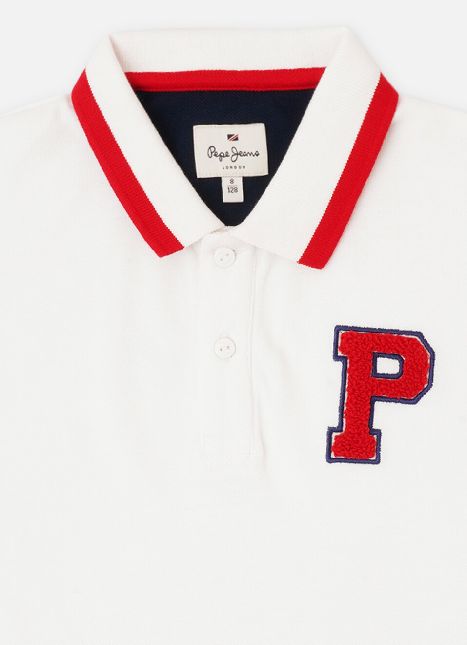 Boys White Ribbed Collar Short Sleeve Polo, , large image number 2