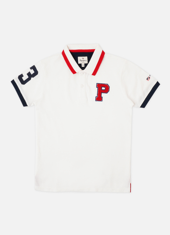 Boys White Ribbed Collar Short Sleeve Polo