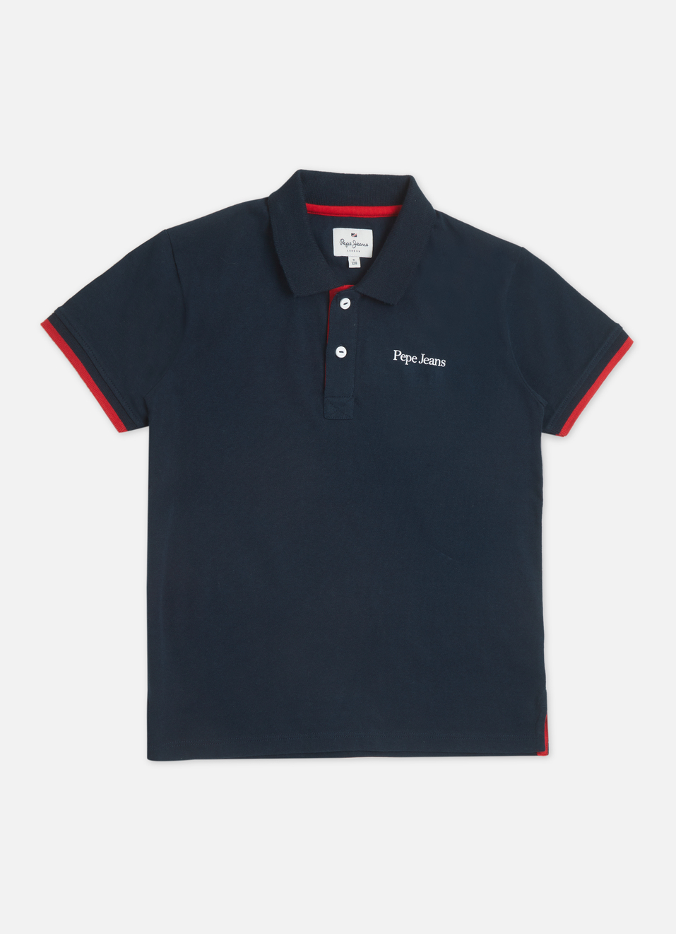 Boys Navy Back Print Short Sleeve Polo, , large image number 1