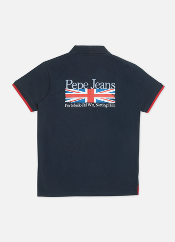 Boys Navy Back Print Short Sleeve Polo