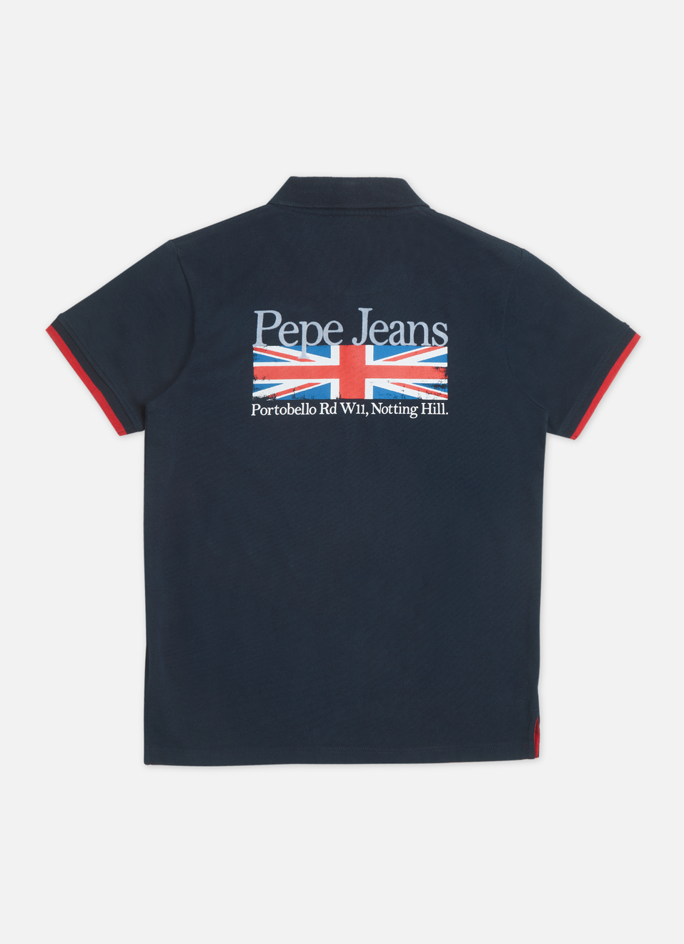 Boys Navy Back Print Short Sleeve Polo, , large image number 0