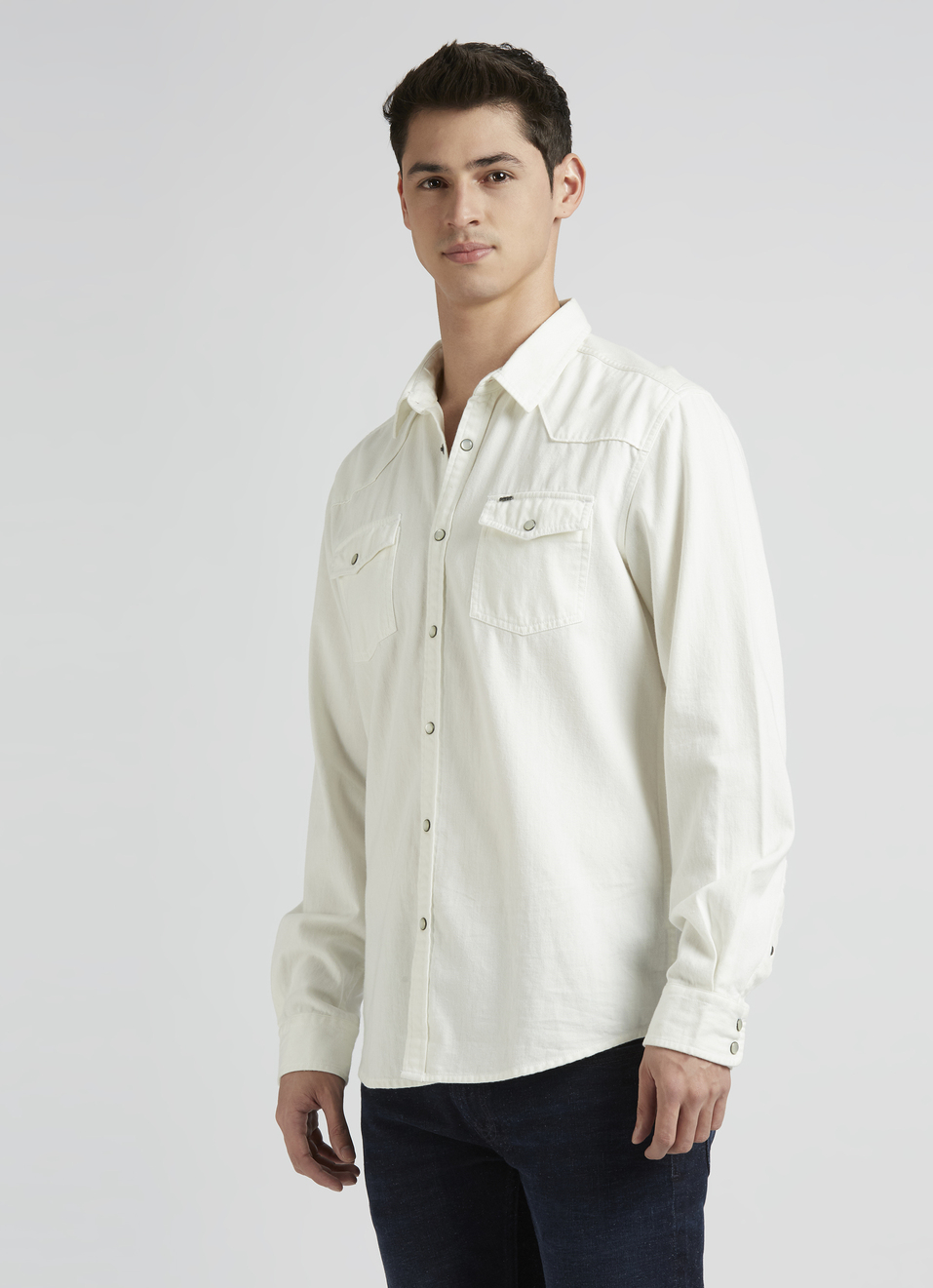 White Twin Flap Pocket Full Sleeve Denim Shirt, , large image number 3