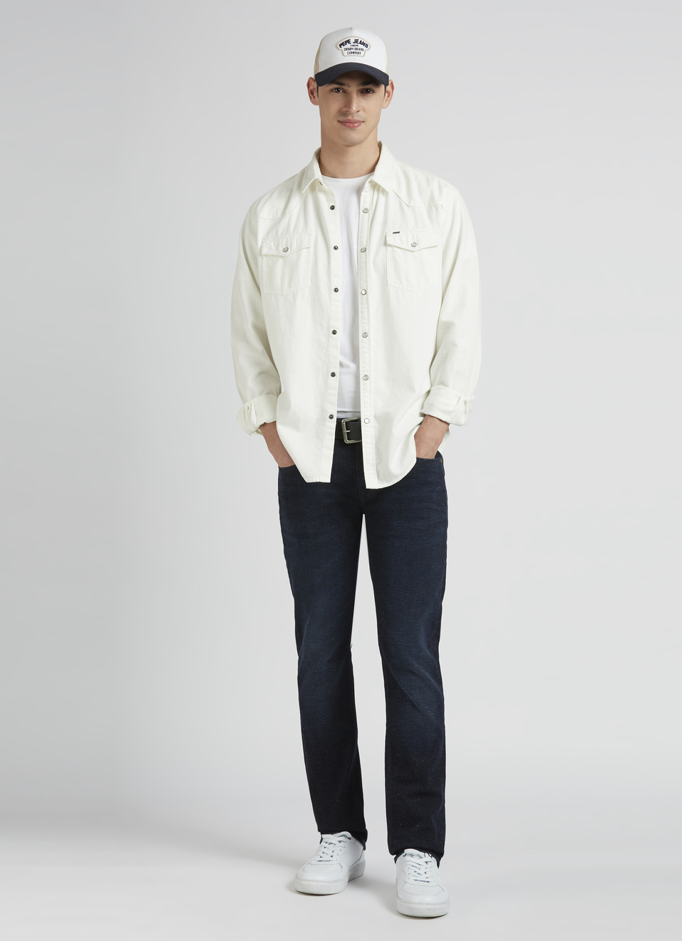 White Twin Flap Pocket Full Sleeve Denim Shirt, , large image number 5