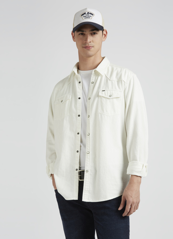 White Twin Flap Pocket Full Sleeve Denim Shirt