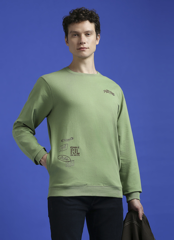 Green Graphic Print Full Sleeve Sweatshirt