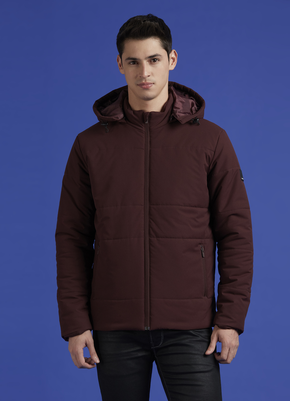 Wine Full Sleeve Hooded Jacket, , large image number 1