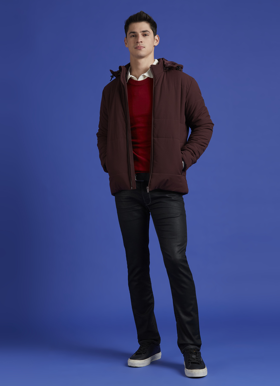 Wine Full Sleeve Hooded Jacket, , large image number 5