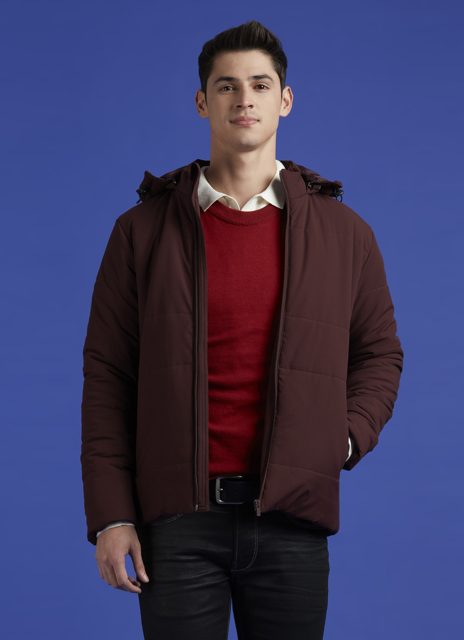 Wine Full Sleeve Hooded Jacket, , large image number 0