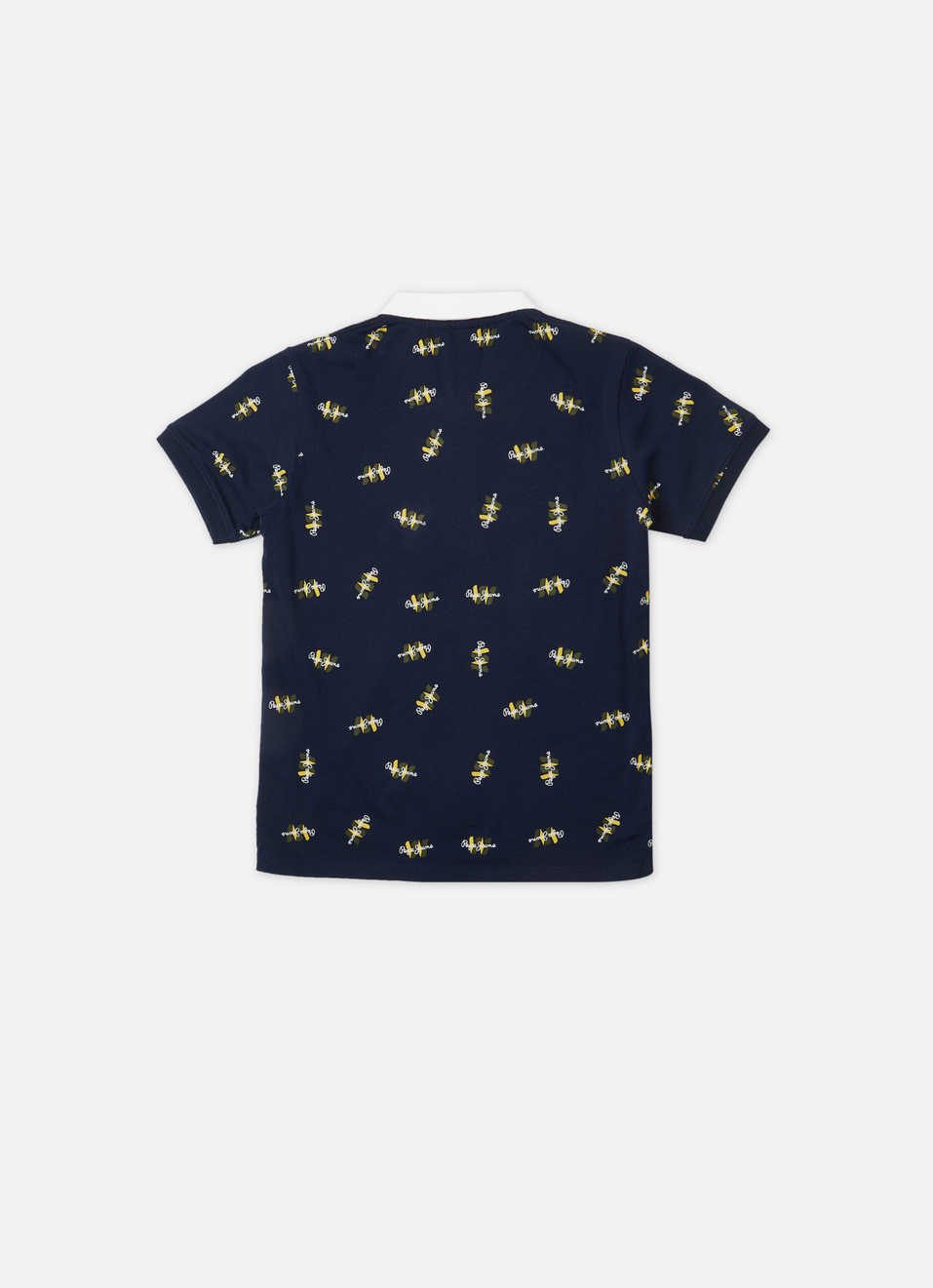 Boys Navy Ribbed Collar Short Sleeve Polo, , large image number 1