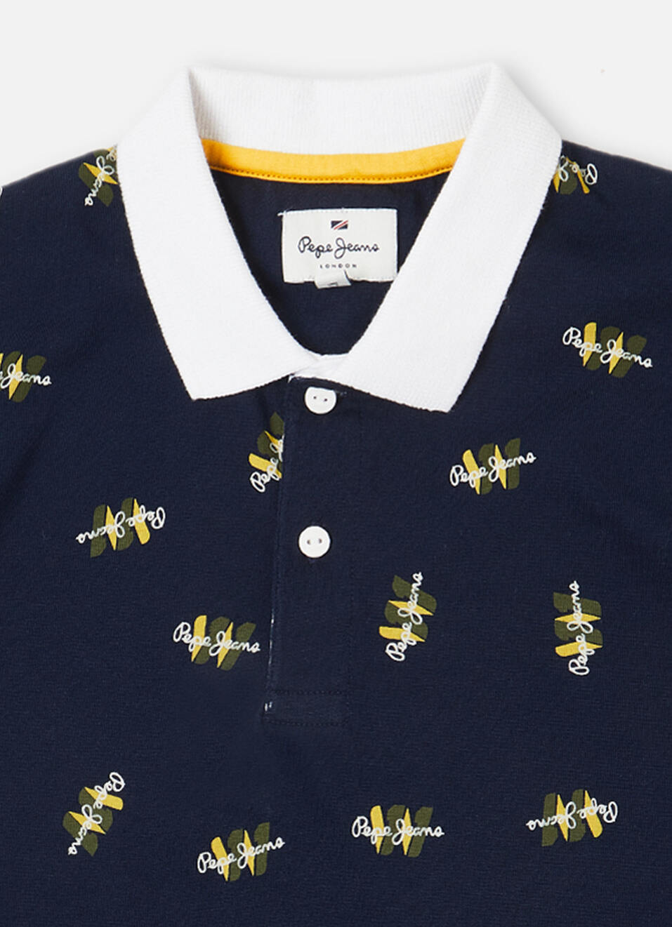 Boys Navy Ribbed Collar Short Sleeve Polo, , large image number 2