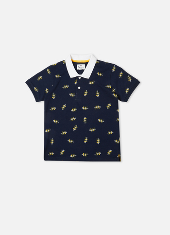 Boys Navy Ribbed Collar Short Sleeve Polo